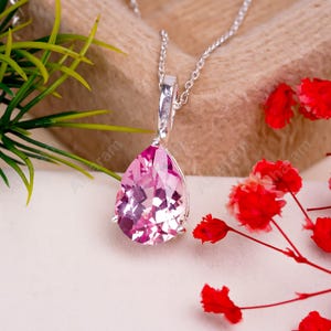 Pear Pink Sapphire Pendant, Sterling Silver September Birthstone Christmas Jewelry