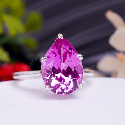 Pear Pink Sapphire Ring Sterling Silver Ring Ceylon Gemstone Jewelry Christmas Gifts
