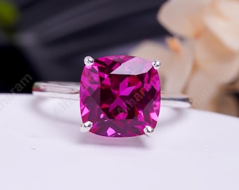 Ceylon Pink Sapphire Ring Sterling Silver Jewelry Cushion Cut Gemstone Christmas Gifts