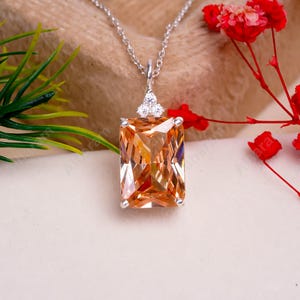 Sterling Silver Peach Padparadscha Sapphire Pendant: Octagon Gemstone
