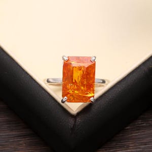 Natural Orange Sapphire Ring Ceylon Fanta Orange Sapphire Ring Statement Ring Wedding Ring 925 Sterling Silver Ring Radiant Gemstone Ring