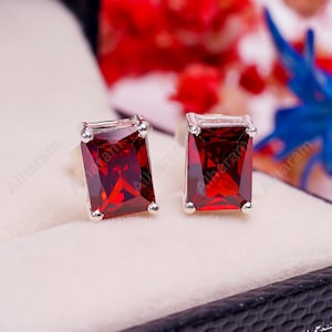 Ruby Stud Earrings Genuine Mozambique Ruby Earrings Sterling Silver Earrings Ruby Oval Stud Gemstone Earrings July Birthstone Christmas Gift