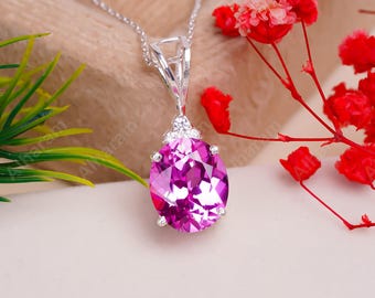 Pink Sapphire Pendant Sapphire Necklace Sterling Silver Pendant September Birthstone Jewelry Christmas Jewelry Gifts Oval Gemstone Pendant