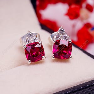 Red Ruby Stud Earrings Mozambique Ruby Earrings Sterling Silver Earrings Ruby Gemstone Earrings July Birthstone Jewelry Christmas Jewelry