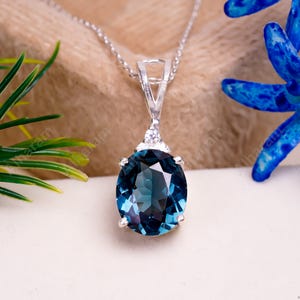 Oval Teal Sapphire Pendant Genuine Sapphire Necklace Wedding Jewelry