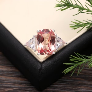 Ceylon Padparadscha Sapphire Ring Transparent Padparadscha Ring Statement Ring Pink Ring Christmas Jewelry Pink Silver Ring women Ring