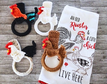 Farmhouse Crocheted Chicken and Rooster Towel Holders