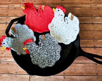 Farmhouse Chicken Crocheted Pot Holders