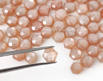 Peach Moonstone Hexagon Shape Gemstone in 5 MM Size with Checkerboard Cut as Loose Gemstones
