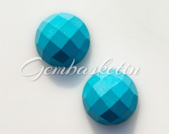 Turquoise Paire Cabochon Rond Coupe Damier / Sleeping Beauty Arizona Turquoise / Couleur Bleu / 9,25 MM / 4,75 cts / Décembre Birthstone