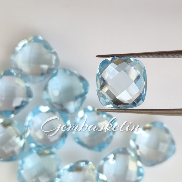 Sky Blue Topaz Cushion Briolette / 4MM - 12MM / Checkerboard Cut / Sky BT Briolette / Fine Quality For fine Jewelry / Loose gemstone