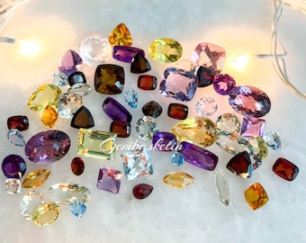 Loose Natural Mixed Semi-precious Gemstones Lot with multiple shapes, sizes and colors. Perfect for DIY jewelry making