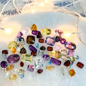 Loose Natural Mixed Semi-precious Gemstones Lot with multiple shapes, sizes and colors. Perfect for DIY jewelry making