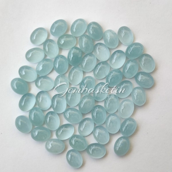 Milky Aquamarine Oval Cabochon (Cabs) Flatback / 6X4 MM - 10X12 MM / Translucent Blue / March Birthstone / Smooth Polished / Loose Gemstones