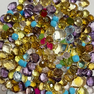Loose Natural Mixed Semi-precious Briollete Gemstones Lot with multiple shapes, sizes and colors. Perfect for DIY jewelry making