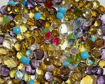 Loose Natural Mixed Semi-precious Briollete Gemstones Lot with multiple shapes, sizes and colors. Perfect for DIY jewelry making