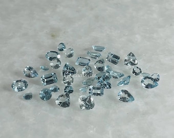 Loose Natural Aquamarine Gemstones Lot with multiple shapes and sizes. Perfect for DIY jewelry making