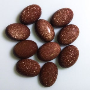 Goldstone Oval Cabochons with Gold Flecks / 10 X 14 MM / Cabs / Brown Goldstone / Golden Flecks / Flat Back / Rounded Tops / Loose Gemstone
