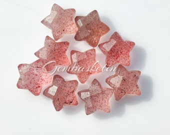 Pink & Green Strawberry Quartz Gemstone in Star Shape Carving, 10 MM Size, Good Quality Loose gemstones for Jewelry, Earring, Ring Making