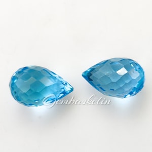 AAA Swiss Blue Topaz Faceted Pear Drops / Side Drill Drop / Blue Tear Drop / Briolette Faceted Drops / Loose Gemstones / December Birthstone