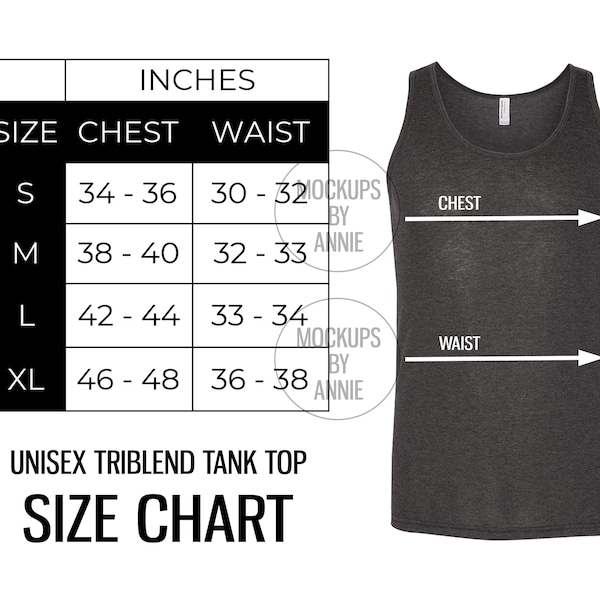 American Apparel TR408W Unisex Tri-Blend Tank Top S - XL Size Chart | Printful Top Guide Mockup JPEG Download