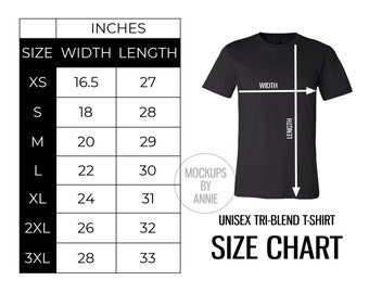 Bella Canvas Unisex Triblend Size Chart