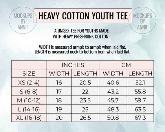 Youth Apparel Size Chart