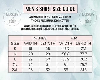 Gildan 2000 Męska Klasyczna Koszulka T-shirt S - 2XL Tabela rozmiarów | Printful Tee Guide Mockup JPEG Pobierz