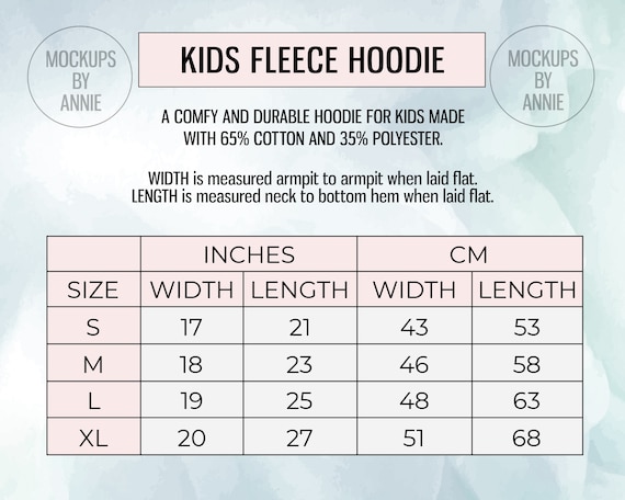Cotton Heritage Y2550 Kids Fleece Hoodie S - XL Size Chart | Printful Youth  Jacket Guide Mockup JPEG Download