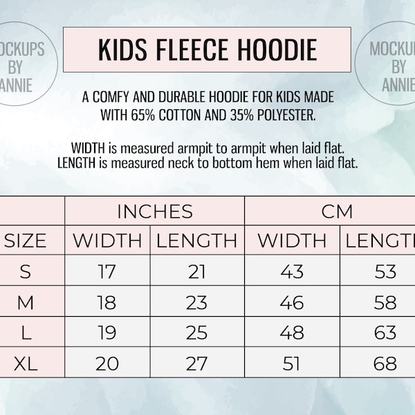 Cotton Heritage Y2550 Kids Fleece Hoodie S - XL Size Chart | Printful Youth Jacket Guide Mockup JPEG Download