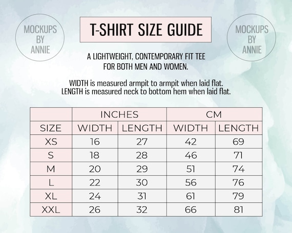 Contemporary Fit Size Chart