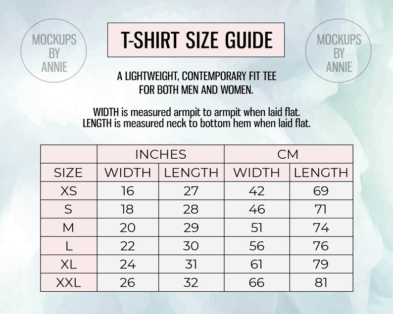 unisex tee size chart