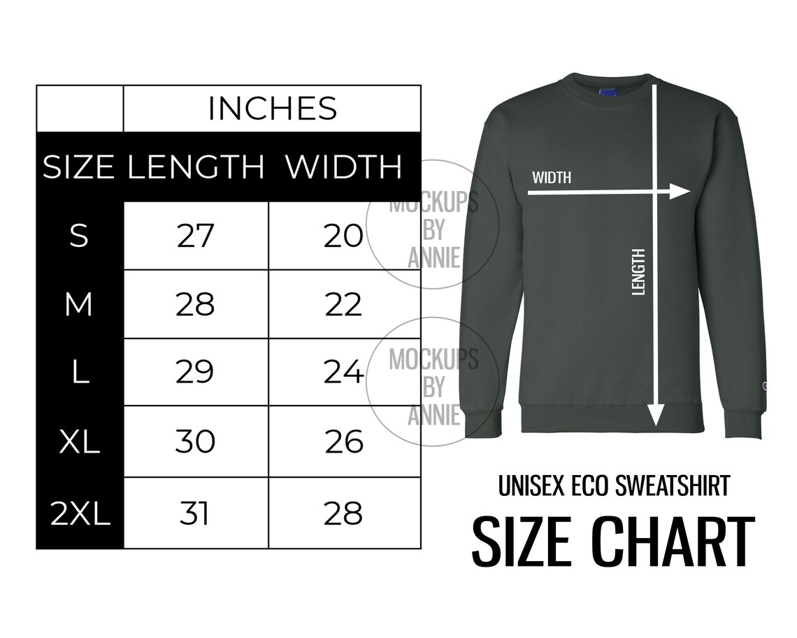 Champion S600 Sweatshirt S XXL Size Chart (Download Now) Etsy