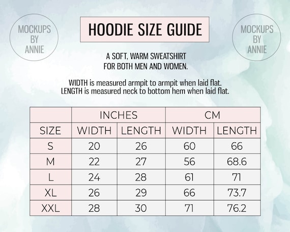 unisex sweatshirt size chart