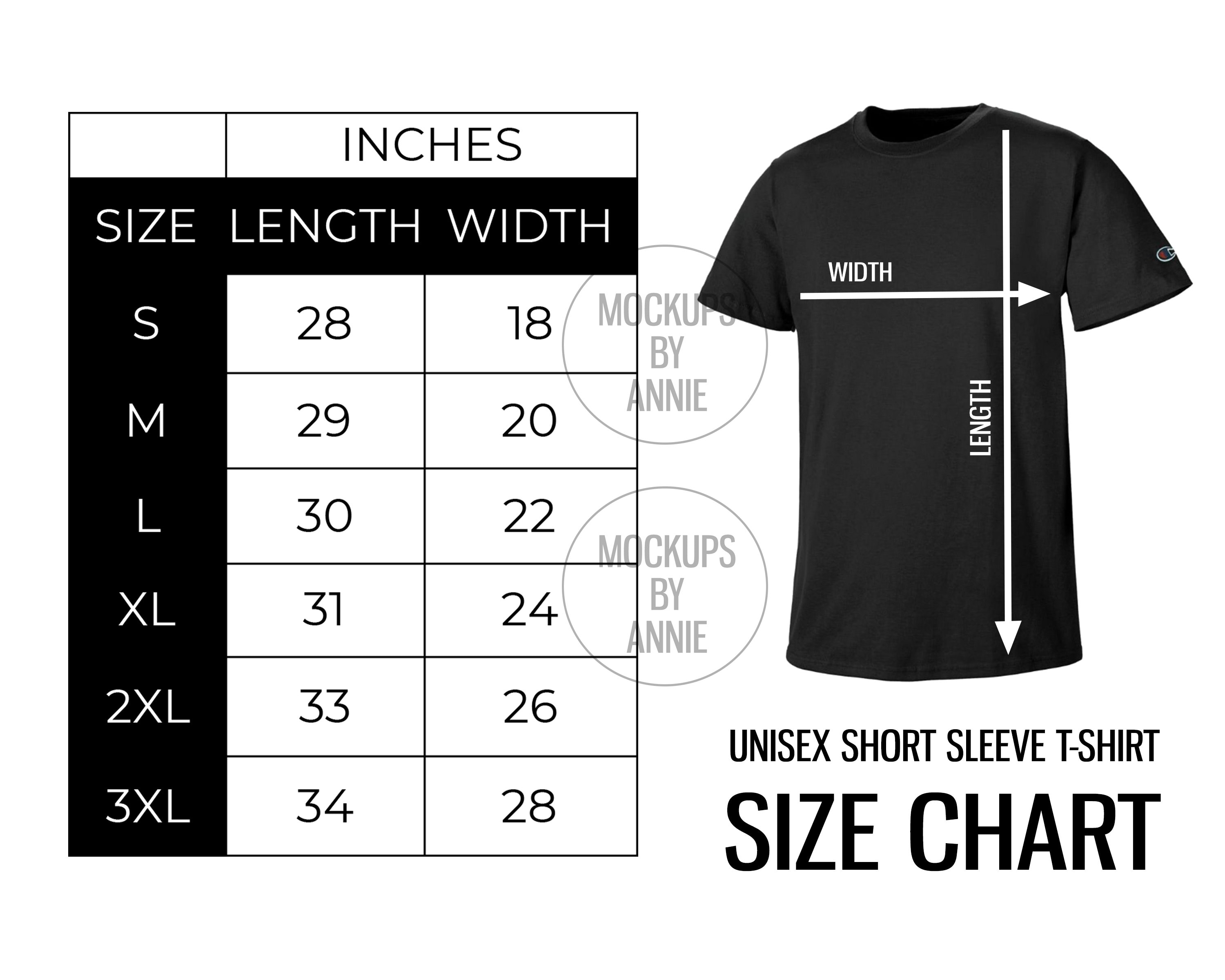 Champion T245 Cotton Short Sleeve T-shirt S XXXL Size Chart Printify ...