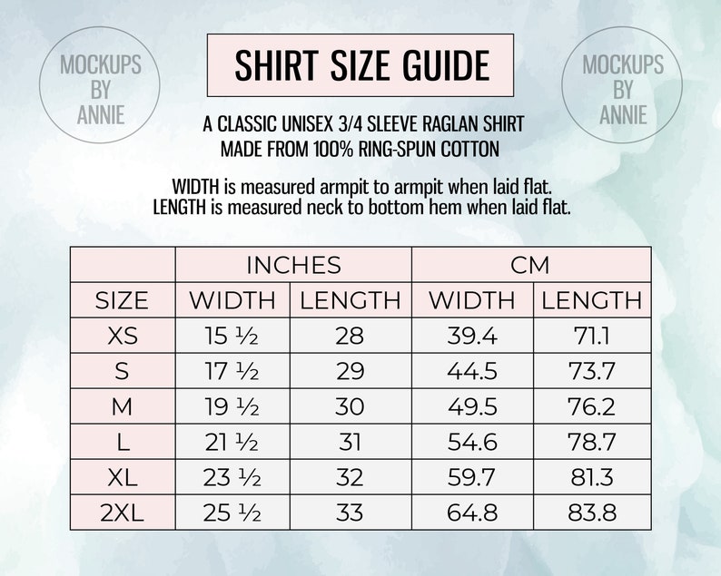 Tultex 245 Unisex 3/4 Sleeve Raglan Shirt XS 2XL Size Chart - Etsy