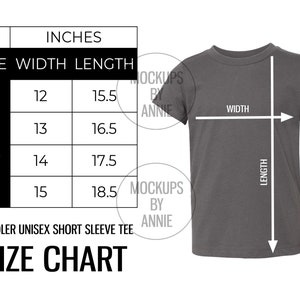 Bella + Canvas 3001T Toddler Unisex Short Sleeve T-Shirt 2T-5T Size Chart | Printful Tee Guide Mockup JPEG Download