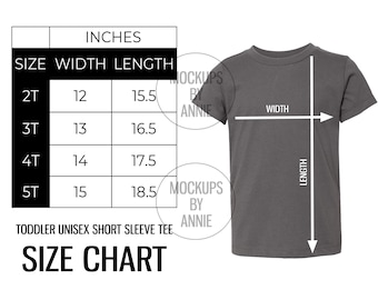 Bella + Canvas 3001T Toddler Unisex Short Sleeve T-Shirt 2T-5T Size Chart | Printful Tee Guide Mockup JPEG Download