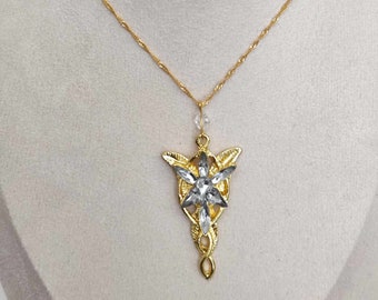Fiaba di cristallo di Arwen oro/collana/ispirata al film Il Signore degli Anelli/lega placcata e cristalli/regalo