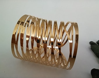 Forged gold cuff bracelet - Gold stainless steel cuff bracelet, Gift for her