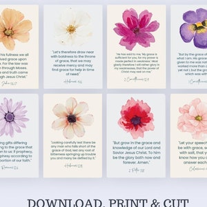 40 Cartões de Versículos Bíblicos Memorizáveis em GRACE | Cartão de Oração | Quadro de Visão Cristã | Versículos Imprimíveis | Cartões de Escrituras Florais | Cartões para Imprimir e Recortar