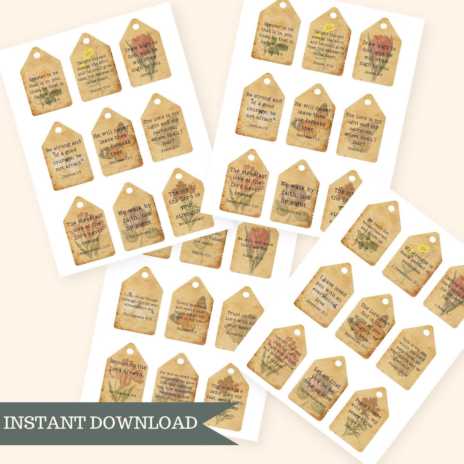 36 Printable Scripture Tags, Christian Ephemera for Junk Journals ...