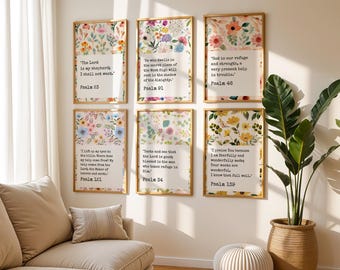 Christian Gallery Set of 6 | Bible Verse Wall Art | Scripture Printable INSTANT DOWNLOAD | Floral Religious Decor