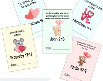 Christian Valentine's for Kids | Bible Verse Valentine Cards  | Valentines Scripture Cards | Bible Valentines | Printable Valentines Cards