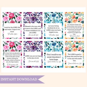 40 Cartões de Versículos Bíblicos para Memorizar | Cartão de Oração com Versículos sobre ESPERANÇA | Quadro de Visão Cristã | Versículo para Imprimir | Cartões de Escrituras Florais | Cartão Recortado para Imprimir