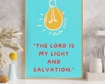 The Lord is my light PRINTABLE, Psalm 27:1, Trendy Christian Wall Art, DIGITAL DOWNLOAD, Retro Bible Verse Decor, Scripture Sign