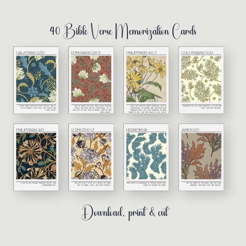 40 Memory Bible Verse Cards | Foundational Prayer Card | Christian ...