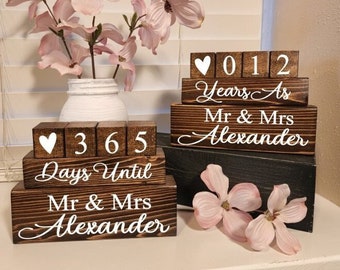 Engagement Gift - Wedding Countdown Blocks - Days Until/Years As Custom Mr and Mrs Gift For The Couple - Personalized Bridal Shower Gift