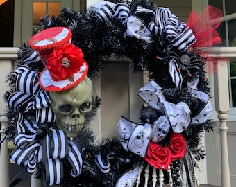 Red Hat Skeleton Wreath-Holiday Wreath