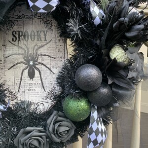 24 Black and green Halloween Wreath Door Decoration image 3